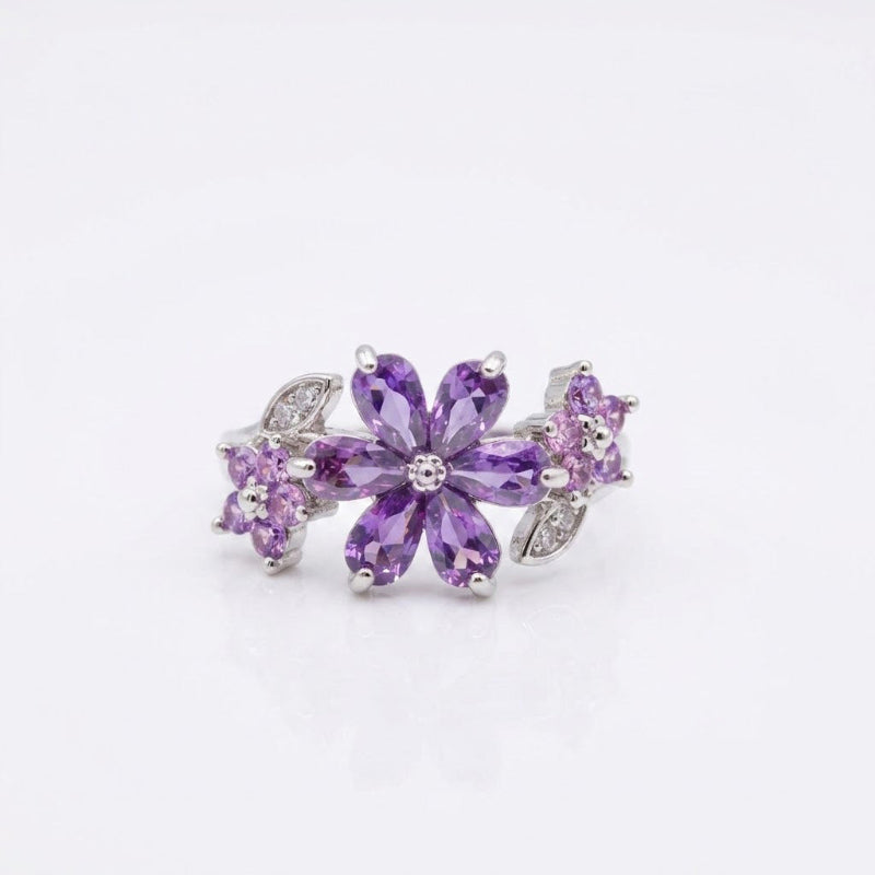 Floral & Bow Diamond Statement Rings, Tone Romantic Whimsical Adjustable open design
