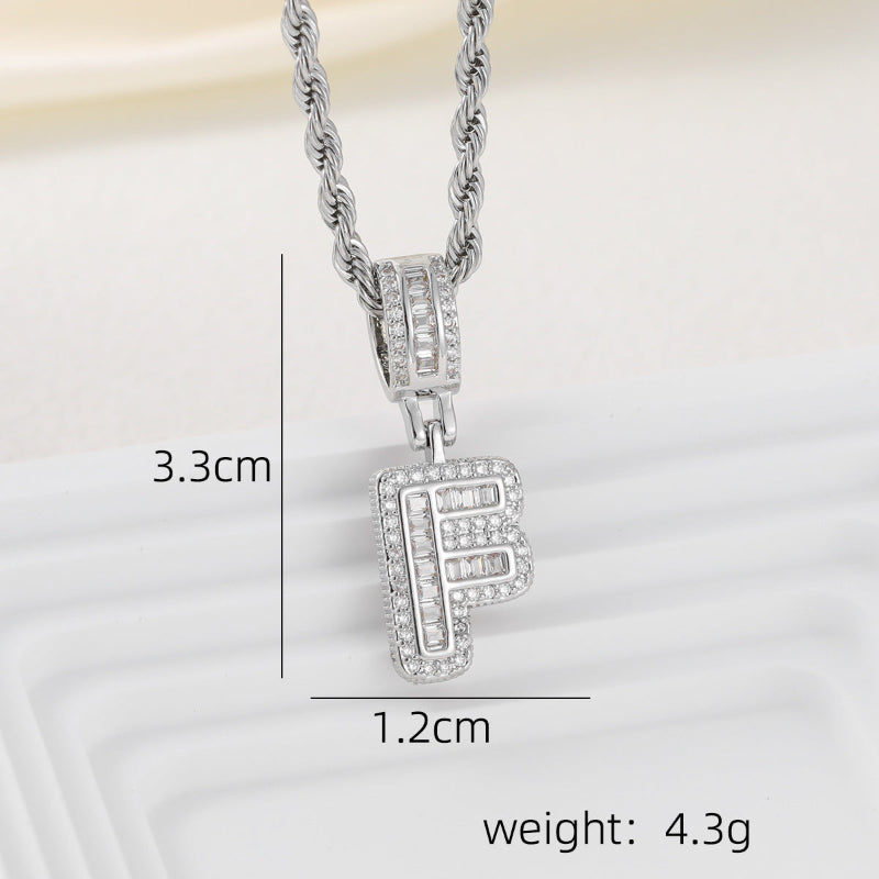 Silver Iced Out Personalized Name Letter Twisted Rope Chain Hip Hop Unisex Jewelry