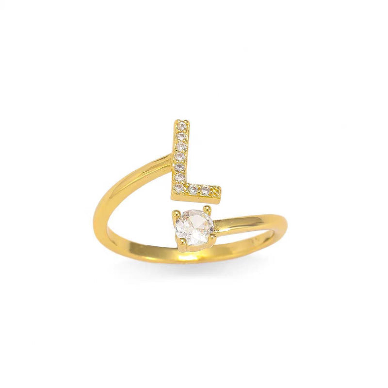 26 Letters Pave Initial Open Ring, Dainty Personalized Stackable Signet Ring