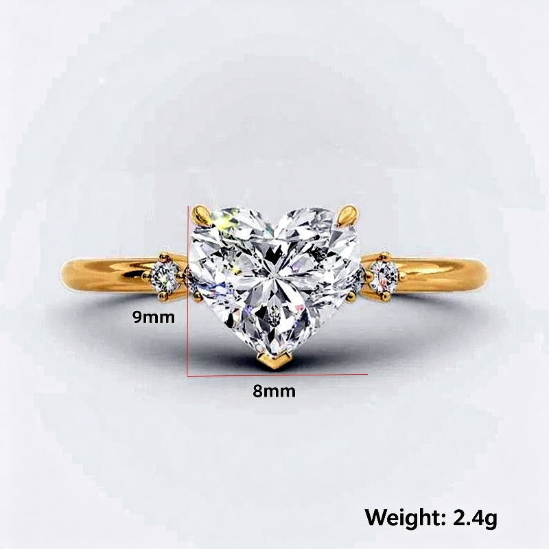 Heart Cut Diamond Solitaire Ring, Romantic Love Statement Ring with Side Accent Diamonds for Women