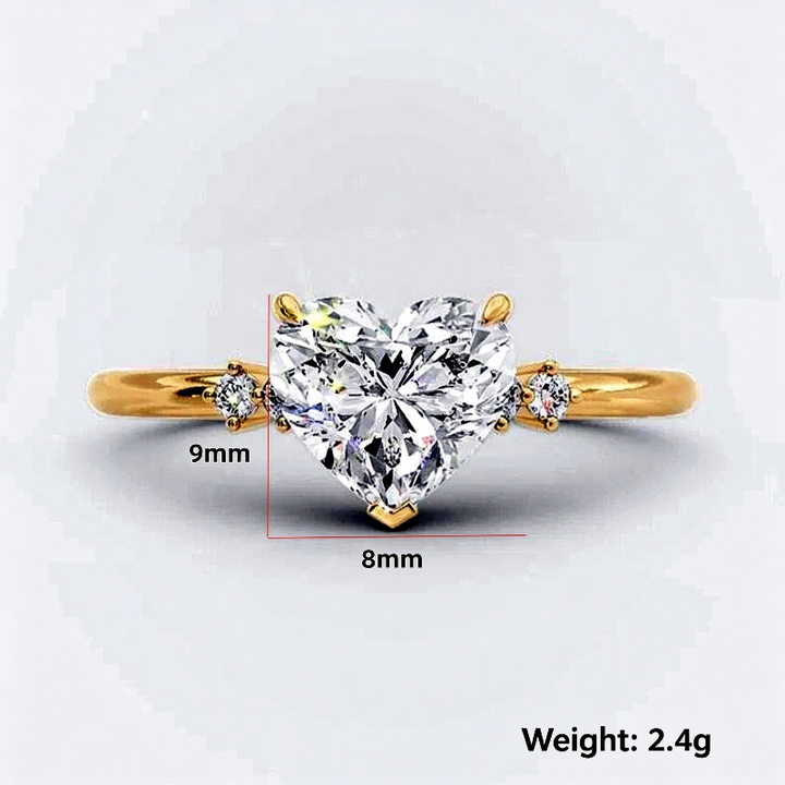 Heart Cut Diamond Solitaire Ring, Romantic Love Statement Ring with Side Accent Diamonds for Women