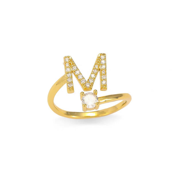 26 Letters Pave Initial Open Ring, Dainty Personalized Stackable Signet Ring