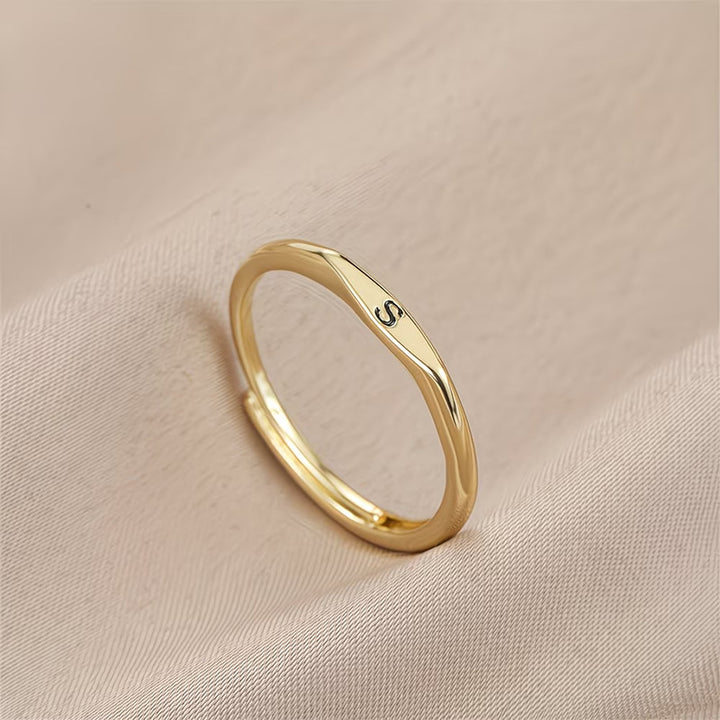 Custom 26 Initial Adjustable Stackable Ring, 14K Gold Dainty Tiny Minimalist Personalized Women Promise Band