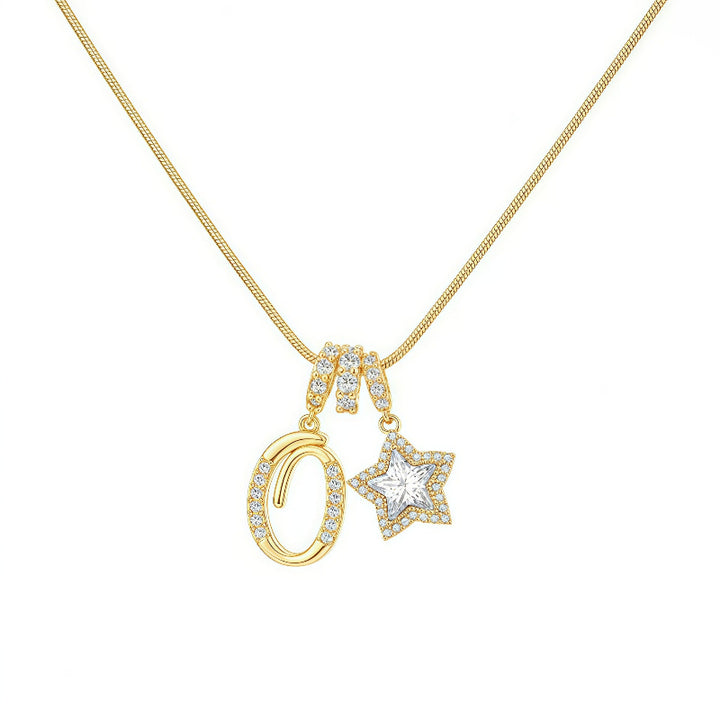 Cursive Initial Letter Diamond Star Pendant Necklace, 26‑Alphabet Snake Chain Necklace