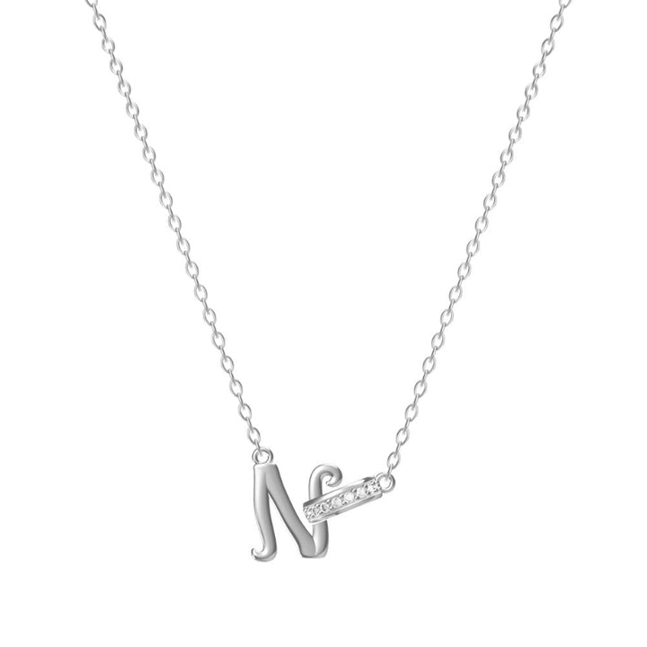 26 Letters Initial Necklace, Diamond Accent Personalized Women Collarbone necklace