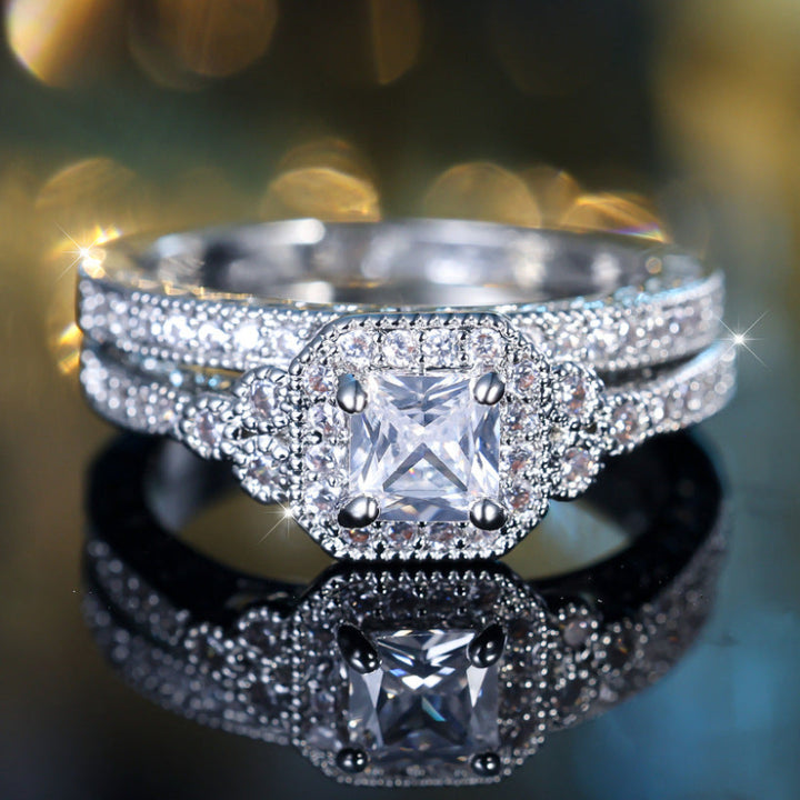 Cushion Cut Halo Bridal Ring Duo, Vintage Pave Stackable Stackable rings