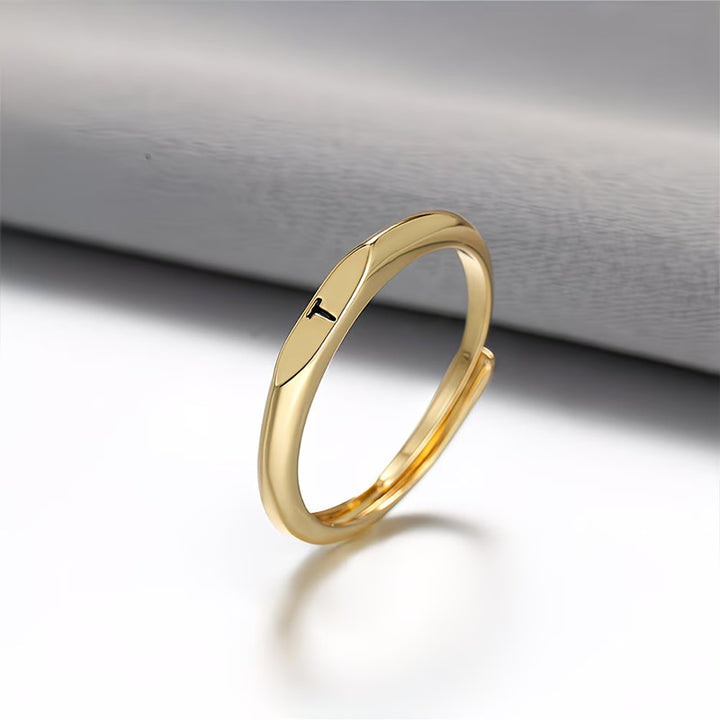 Custom 26 Initial Adjustable Stackable Ring, 14K Gold Dainty Tiny Minimalist Personalized Women Promise Band
