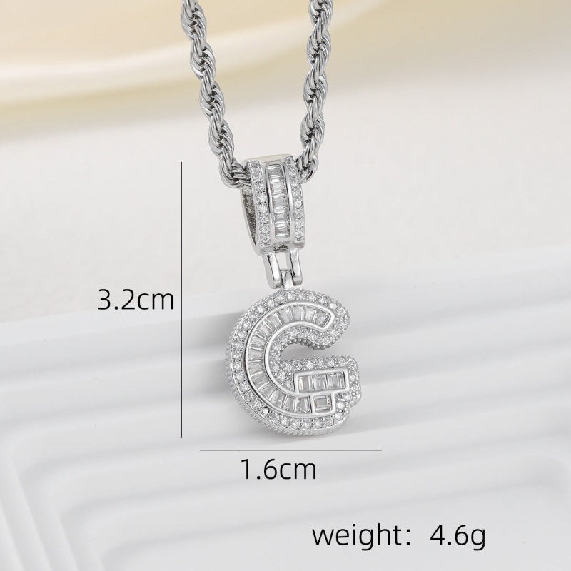 Silver Iced Out Personalized Name Letter Twisted Rope Chain Hip Hop Unisex Jewelry