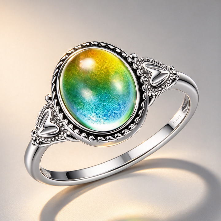 Vintage Oval Cabochon Stone Ring, Retro Pattern Statement Ring for Women, Boho Elegant Jewelry