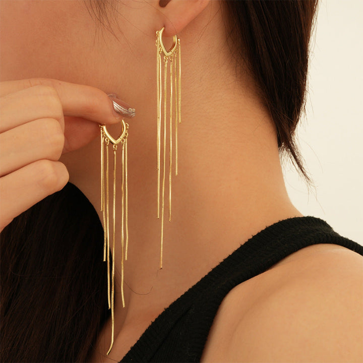 Teardrop Hoop Sequins Tassel Drop Earrings, Long Dangle Shimmer Party Stackable Statement Ear Jewelry