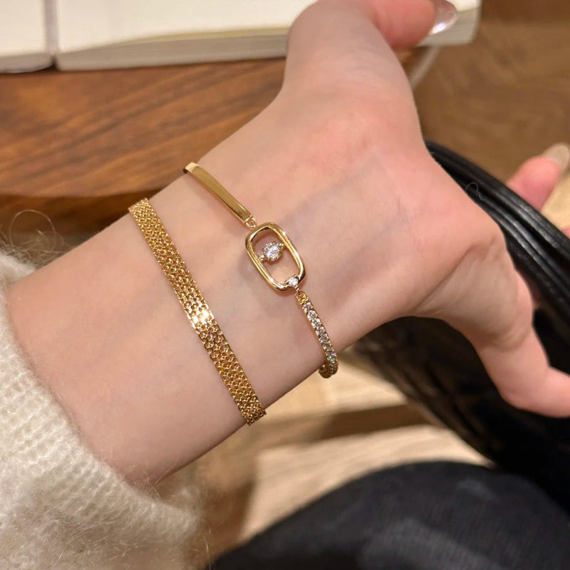 Geometric Open‑Frame Floating Diamond Bangle Bracelet, Unique and Chic Women&