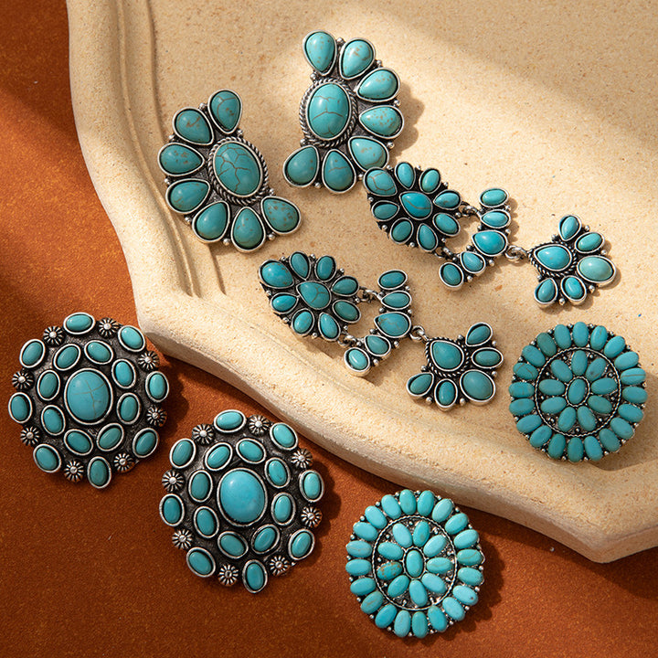 Turquoise Gemstone Earrings, High-End Women's Retro Bohemian Ethnic Style Earrings