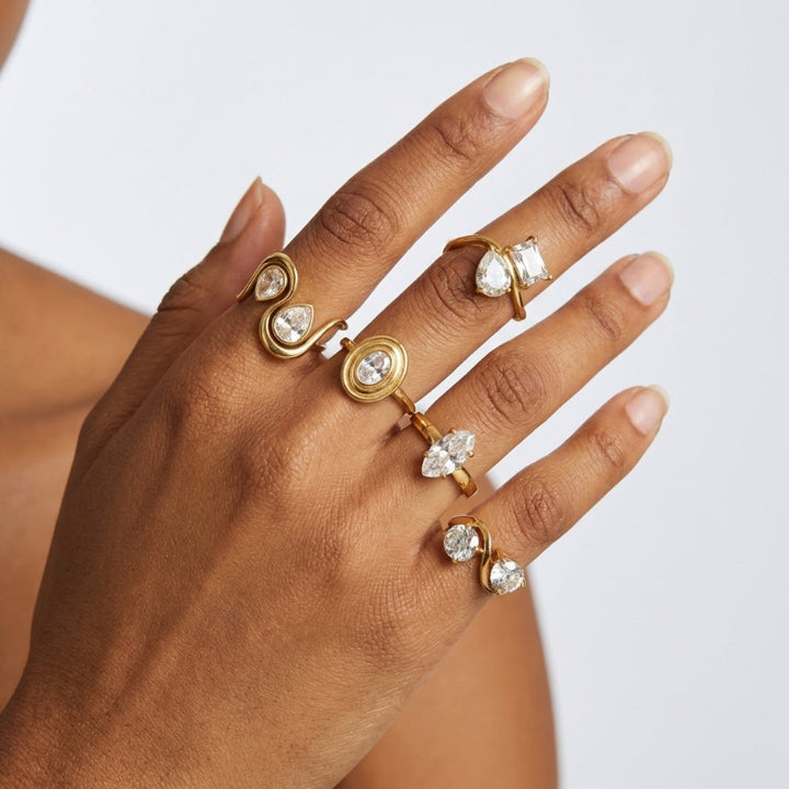 4 Style Gold Solitaire Diamond Ring Collection, Modern Quiet Luxury Promise Jewelry