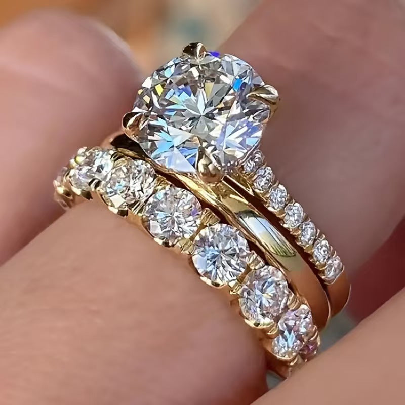 4-Prong Round Diamond Bridal Stack Ring Set, Solitaire & Graduated Wedding Band Kit