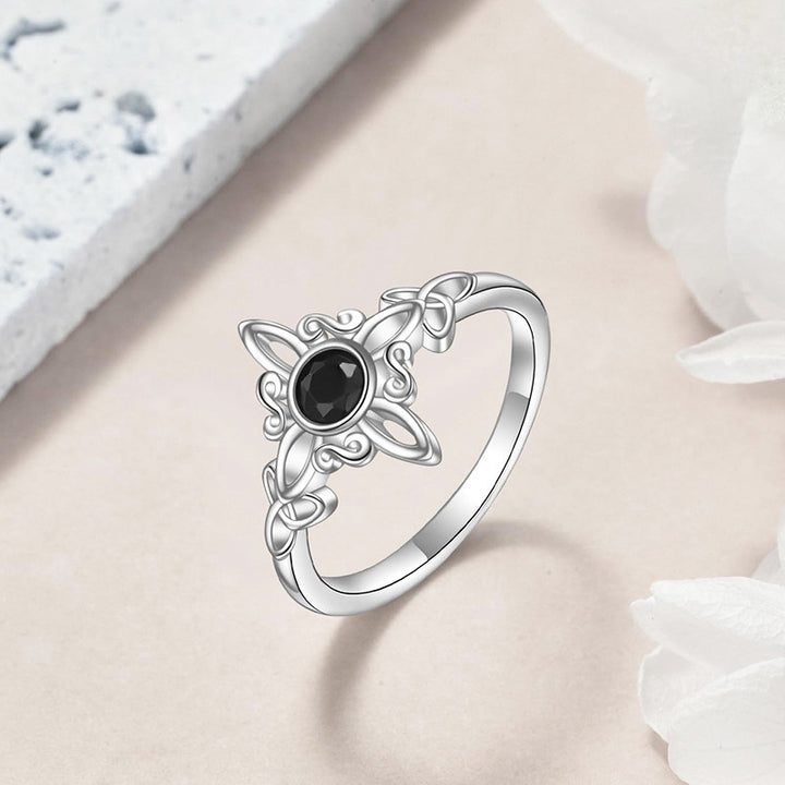 Celtic Knot Star Ring, Vintage Black Gemstone Statement Ring, Elegant Hollow Jewelry for Women