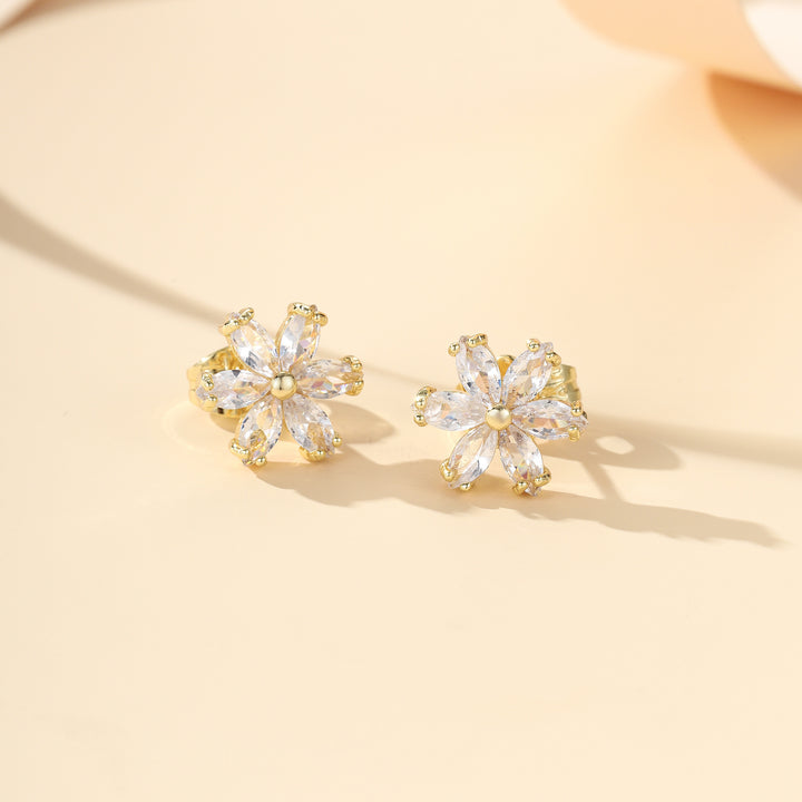 S925 Sterling Silver Flower Stud Earrings, Multi-color Gemstone Floral Ear Jewelry for Women Gift