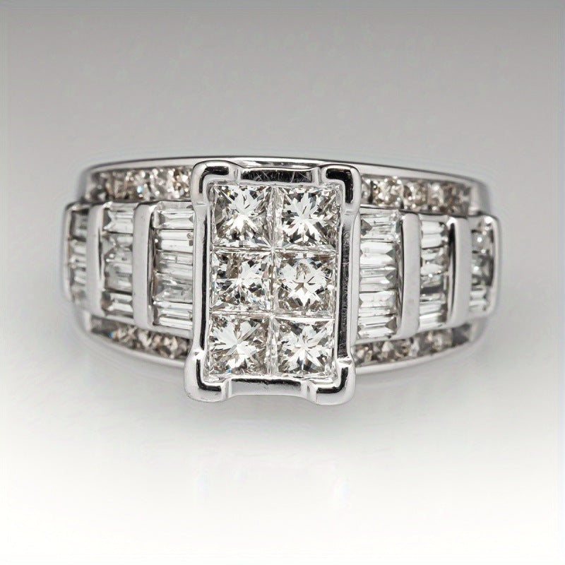 Art Deco Square Cluster Stacking Ring, Vintage Baguette Stone Statement Ring for Women