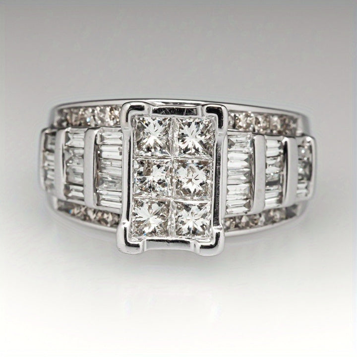 Art Deco Square Cluster Stacking Ring, Vintage Baguette Stone Statement Ring for Women