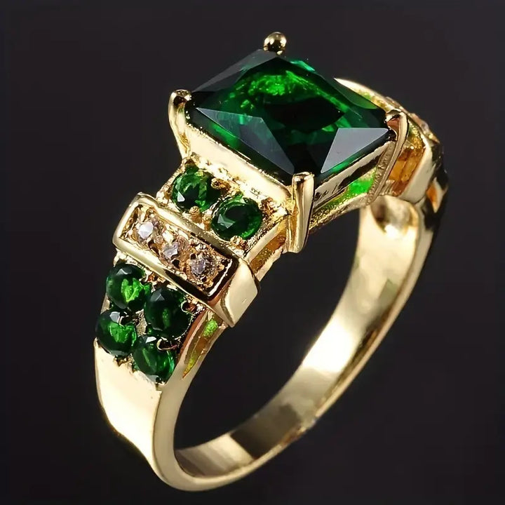 Vintage Rectangular Stone Statement Ring, Elegant Wide Band Cocktail Ring for Men Women