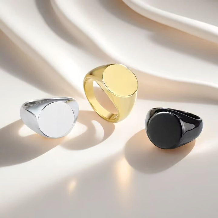 Classic Flat Round Signet Ring, Minimalist Solid Band for Daily Wear, Ideal Gift for Men &amp; Women