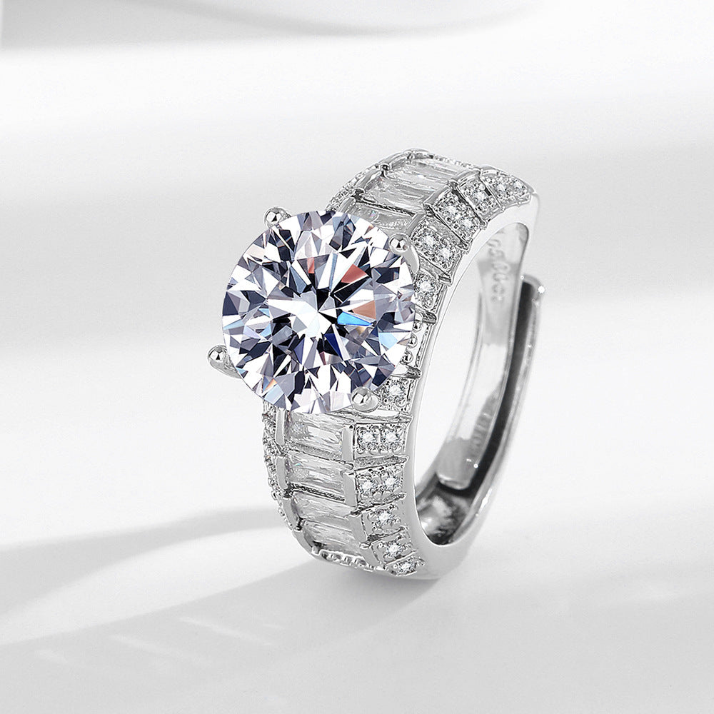Round Cut Wide Band Ring, Adjustable Open Shiny Statement Cocktail Ring for Women