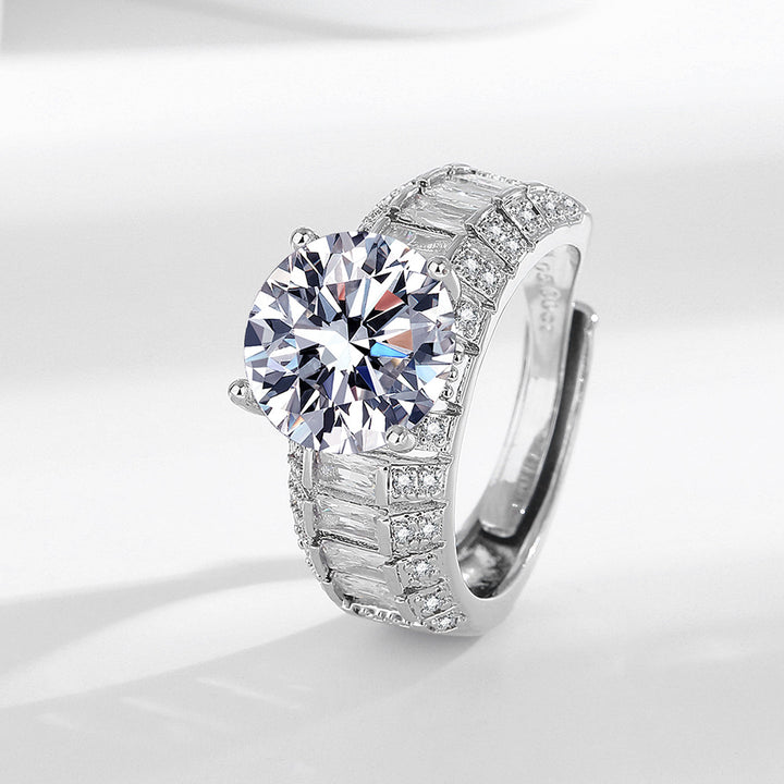 Round Cut Wide Band Ring, Adjustable Open Shiny Statement Cocktail Ring for Women