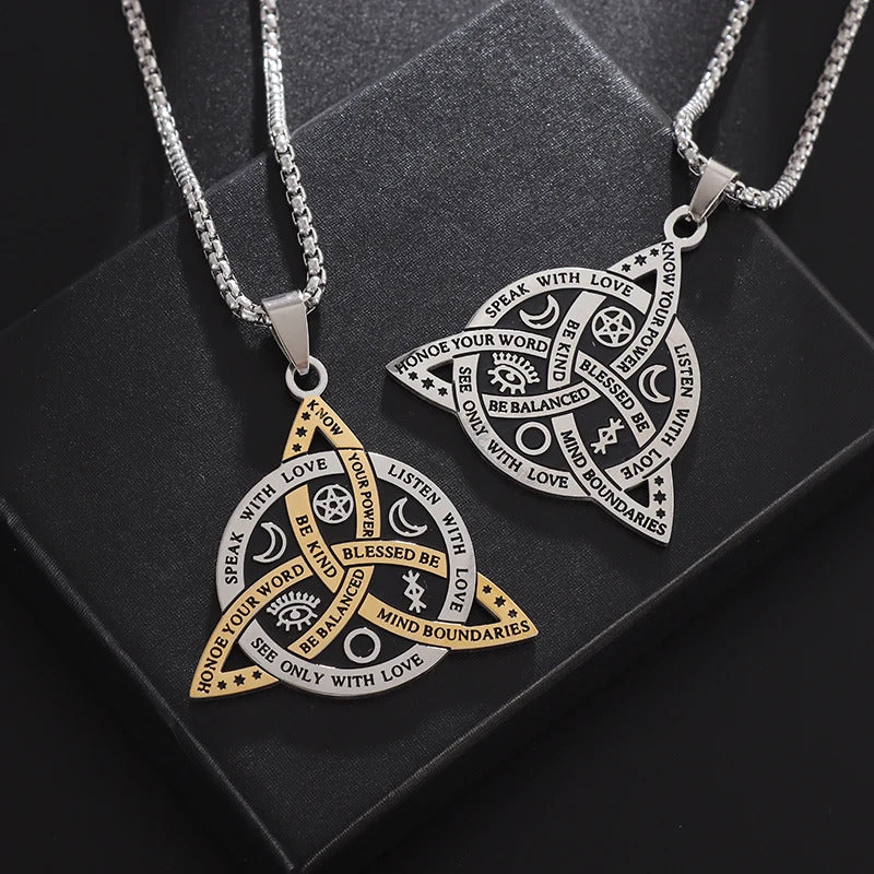 S925 Silver Triquetra Pendant Necklace, Star, Moon, and Fan-Shaped Necklace for Men Women