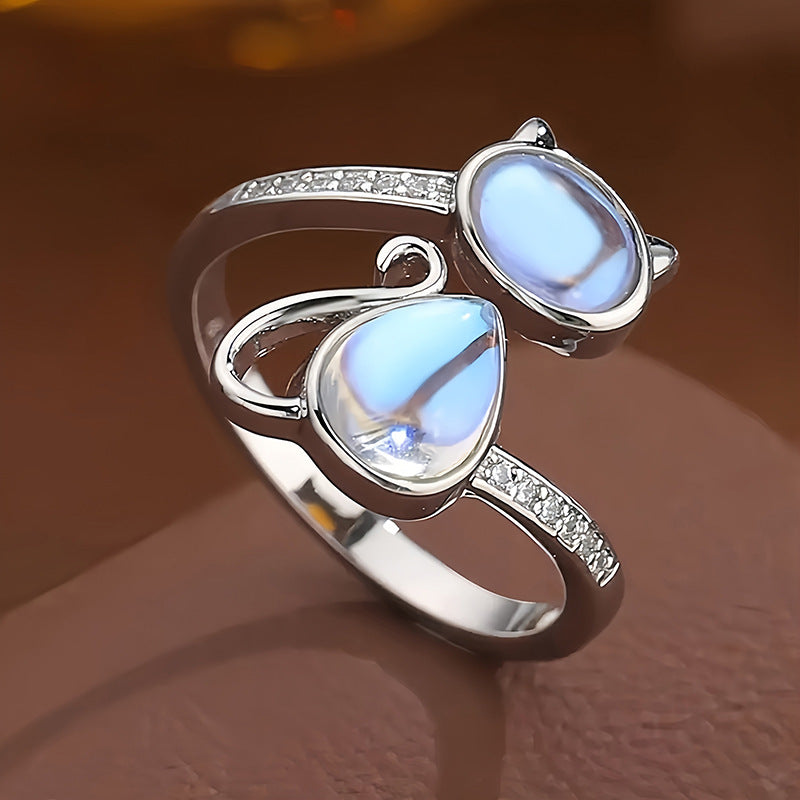 S925 Cat‑Shaped Gemstone Ring, Lovely Gift for Cat Lovers &amp; Pet Owners for Daily Wear