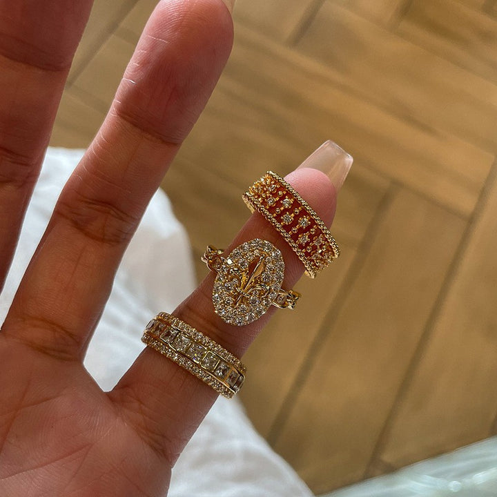 Vintage Stackable Open Ring Set, Sparkly Paved Diamond Rings for Women