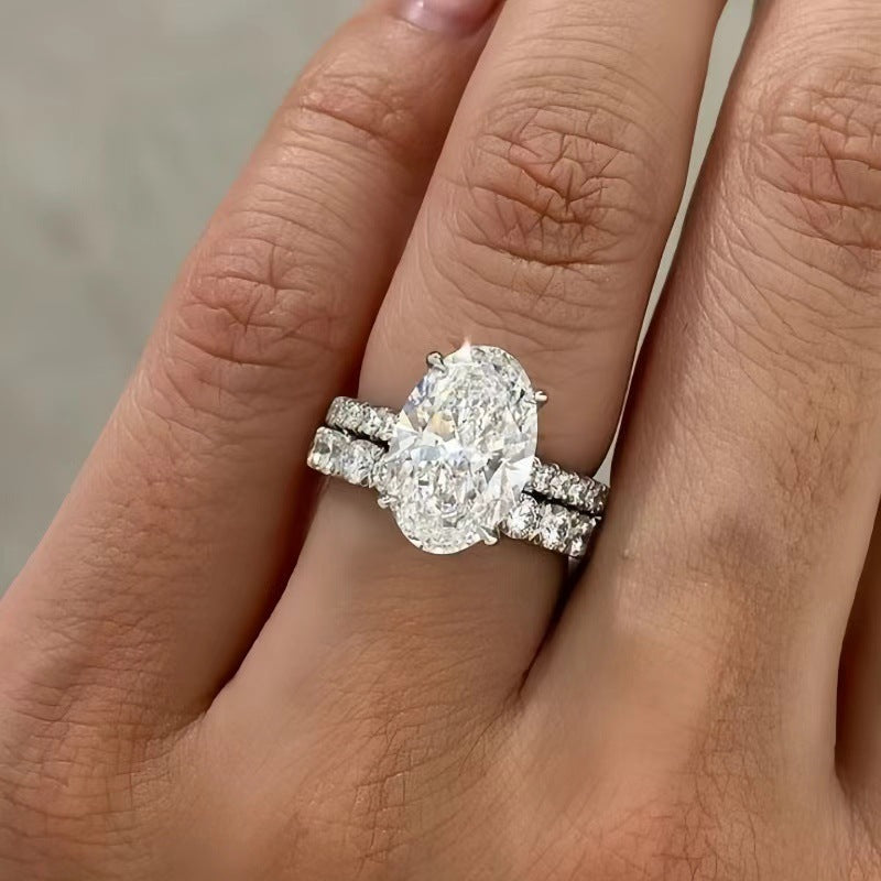 Oval Diamond Ring Set, 2Pcs Stackable Wedding Engagement Band for Women