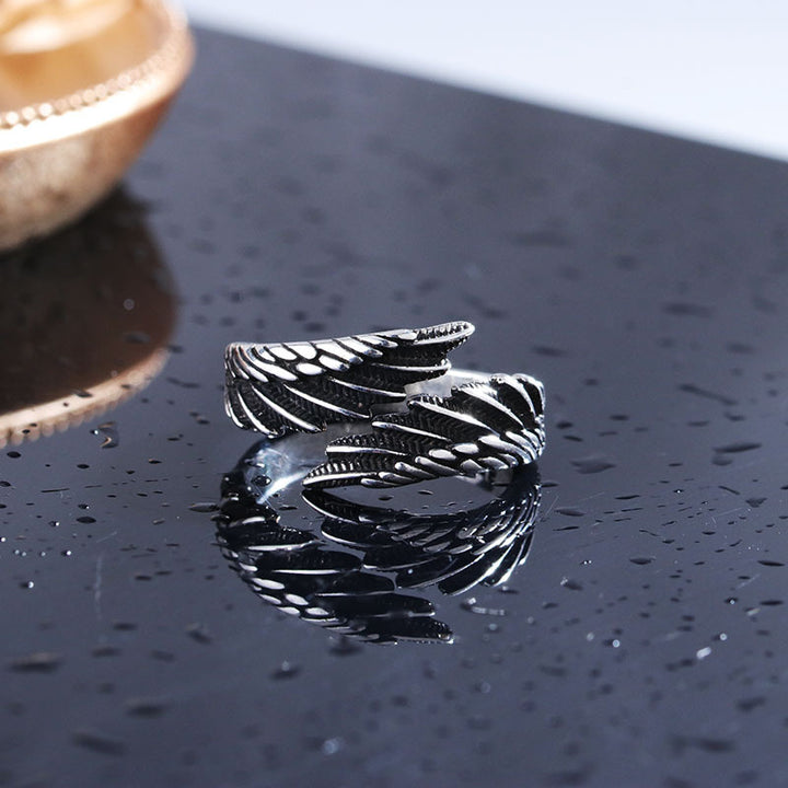 Retro Angel Wings Ring, Trendy and Unique Open Ring for Men