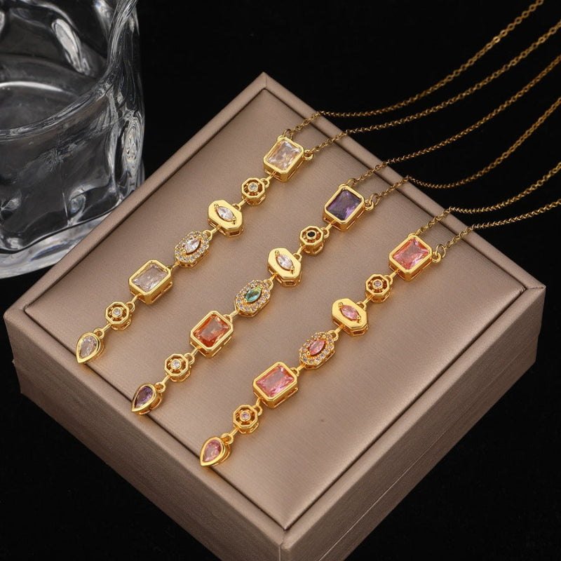 Vertical Tiered Multi-Cut Diamond Gold Drop Necklace, Warm Vintage Collarbone Chain