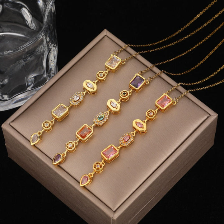 Vertical Tiered Multi-Cut Diamond Gold Drop Necklace, Warm Vintage Collarbone Chain