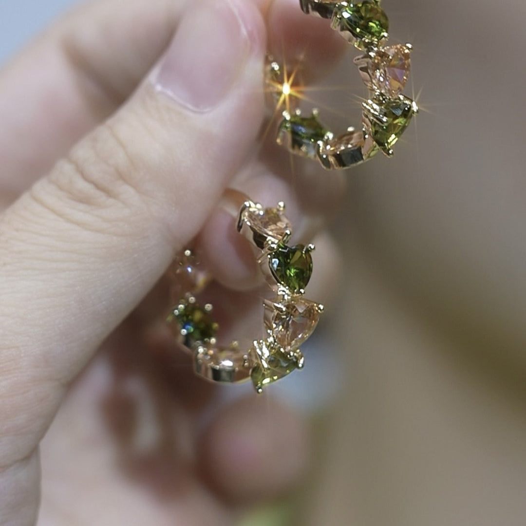 Heart Cut Multicolor Gemstone Hoop Earrings, Elegant Colorful Crystal Huggie Earrings for Women