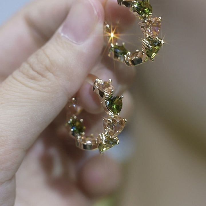 Heart Cut Multicolor Gemstone Hoop Earrings, Elegant Colorful Crystal Huggie Earrings for Women