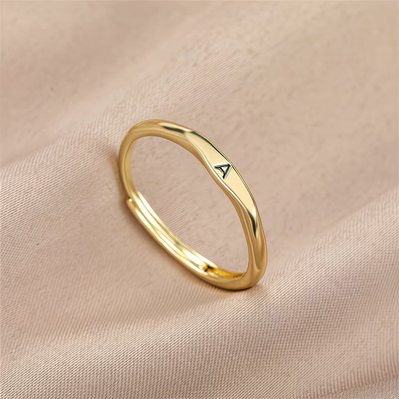 Custom 26 Initial Adjustable Stackable Ring, 14K Gold Dainty Tiny Minimalist Personalized Women Promise Band