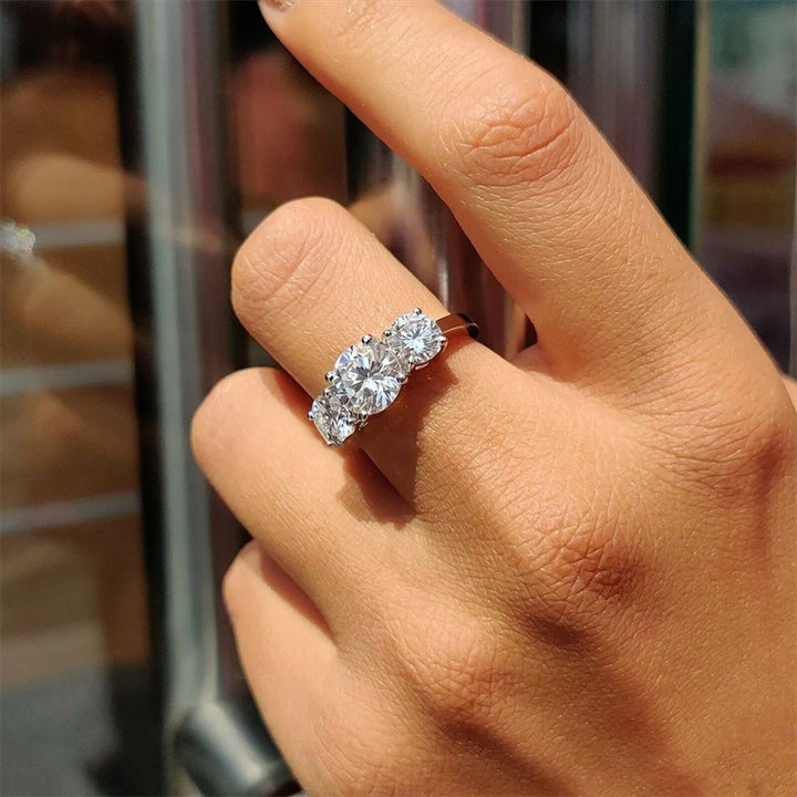 S925 Silver &amp; 14K‑Tone Three-Stone Diamond Promise Ring, Ideal Gift For Her