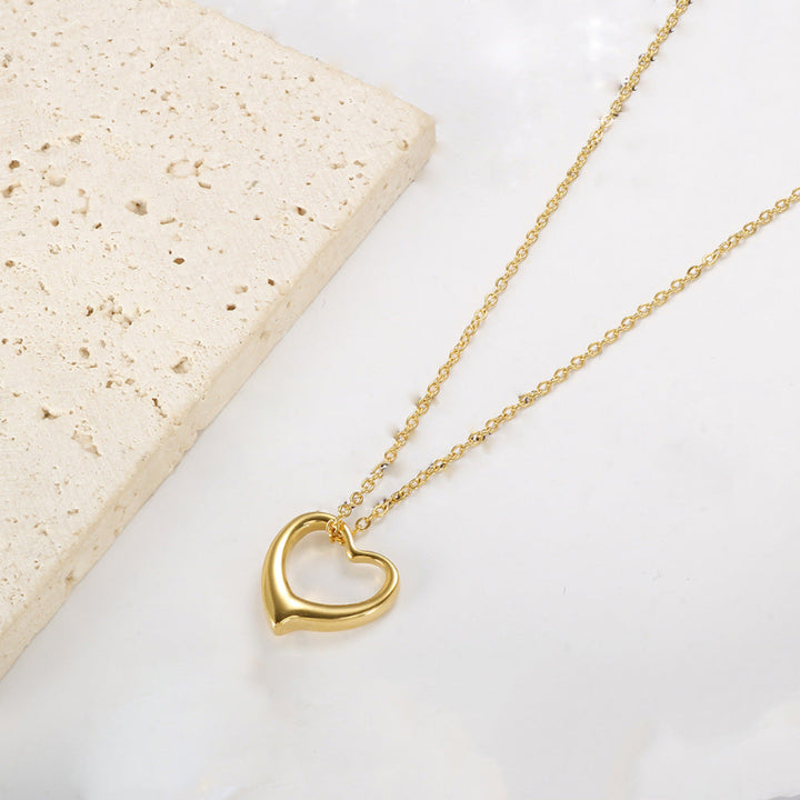Minimalist Open Heart Pendant Necklace, Dainty Hollow Heart Chain For Women