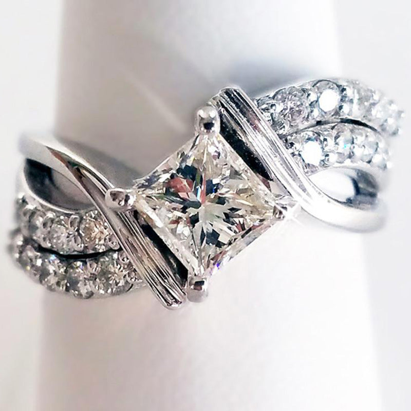 Set with Diamonds Engagement Ring, Twisted Split Bridal Promise Band