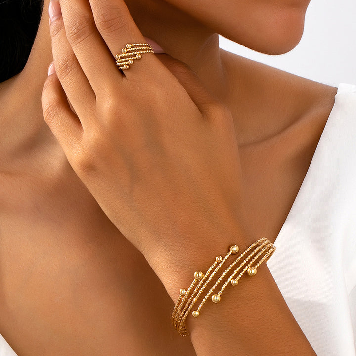 Multi Layer Beaded Bangle &amp; Open Ring Jewelry Set, Stackable Wrap Bracelet Ring Kit for Women