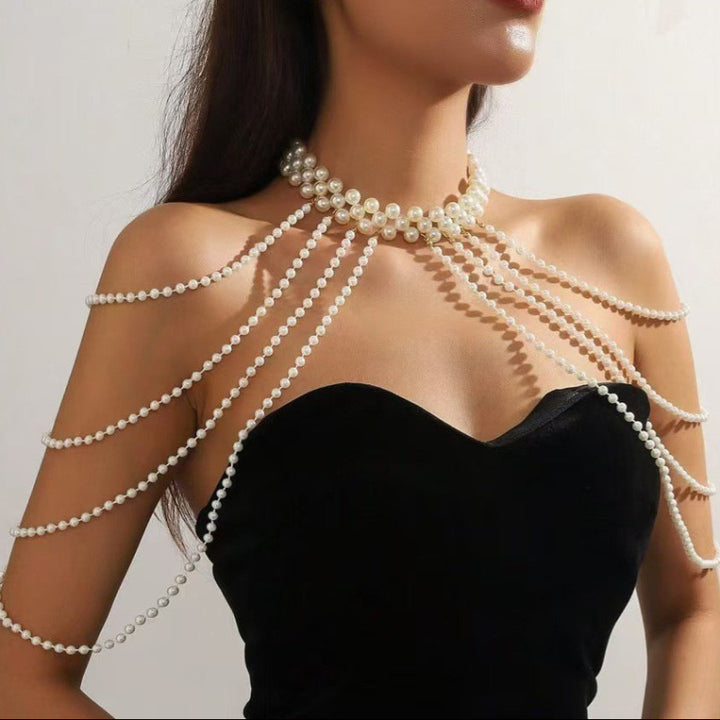 Sexy Multi-Layer Body Chain for Women, Fashion Show Pearl Shoulder Chain, Clothing Chain