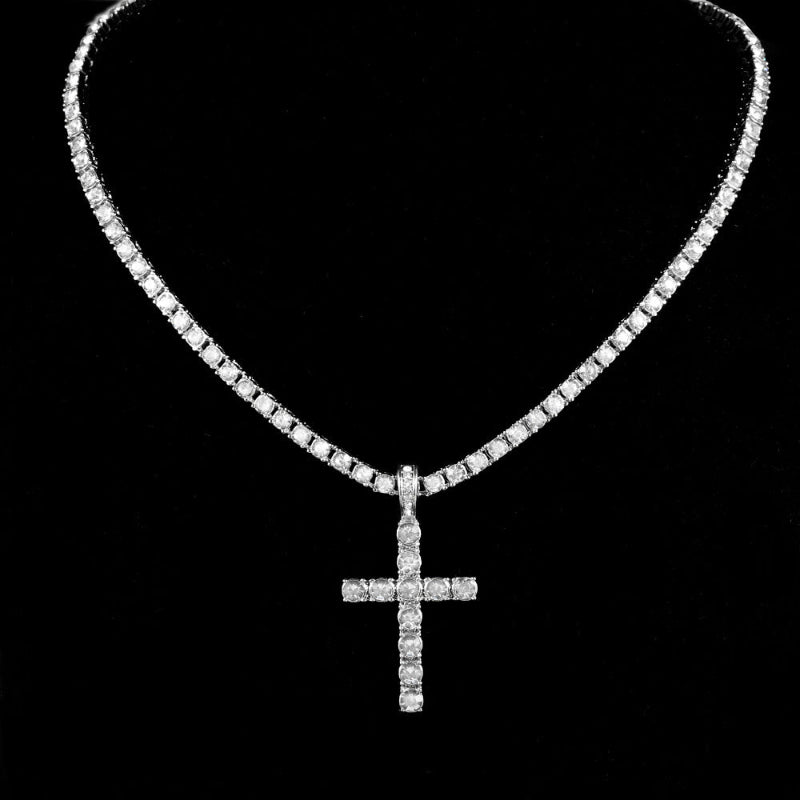 Iced Diamond Cross Tennis Chain, Faith Inspired Hip Hop Pendant Set