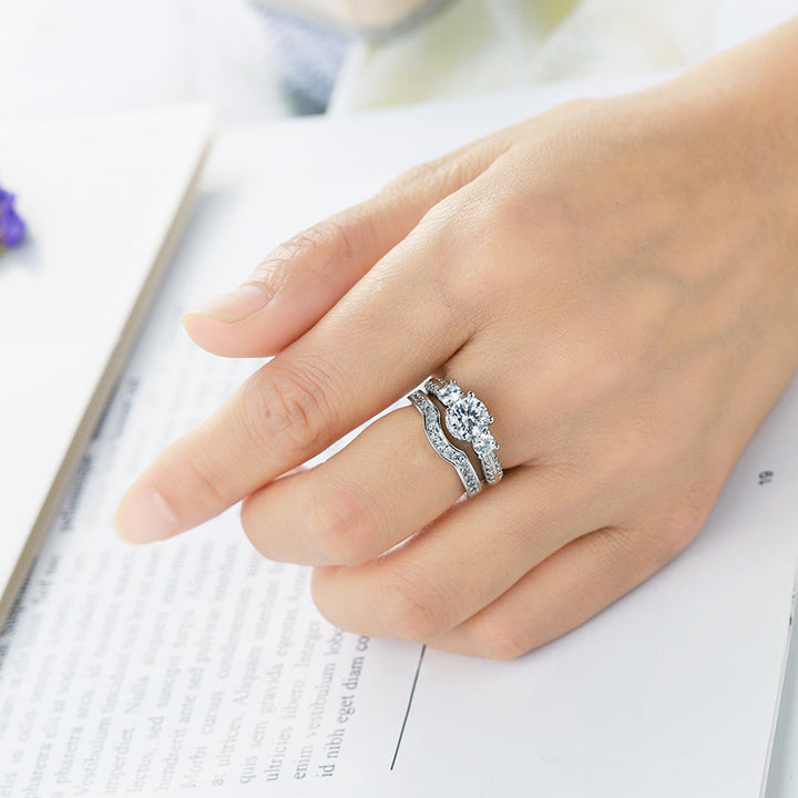 Two‑Style Diamond Promise Ring, Twisted Band &amp; Three‑Stone Stackable Wedding Ring for Women
