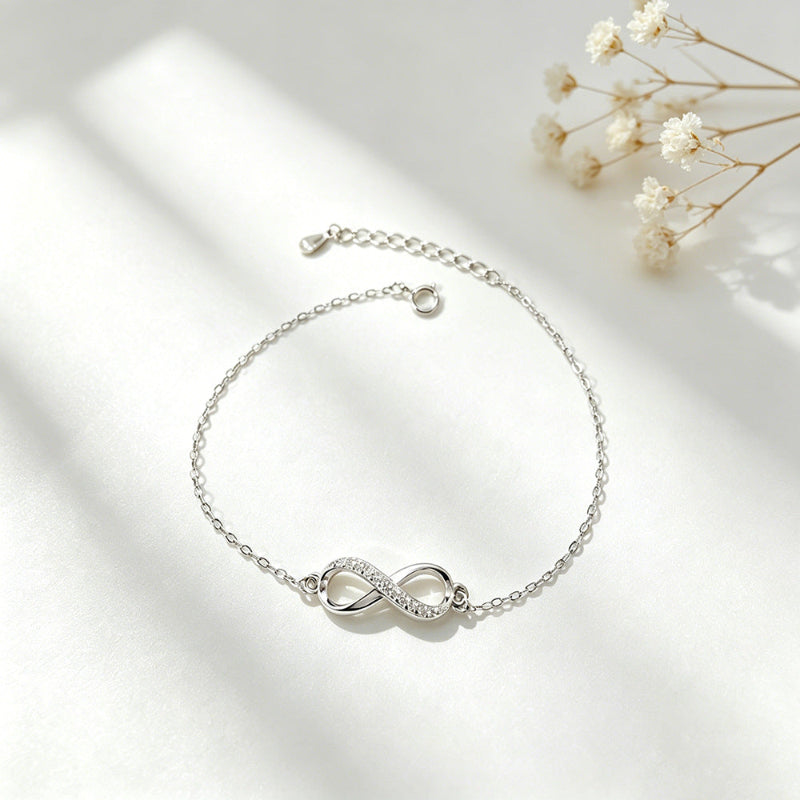 Set with Diamond Infinity Symbol Dainty Bracelet, Adjustable Forever Love Wrist Chain