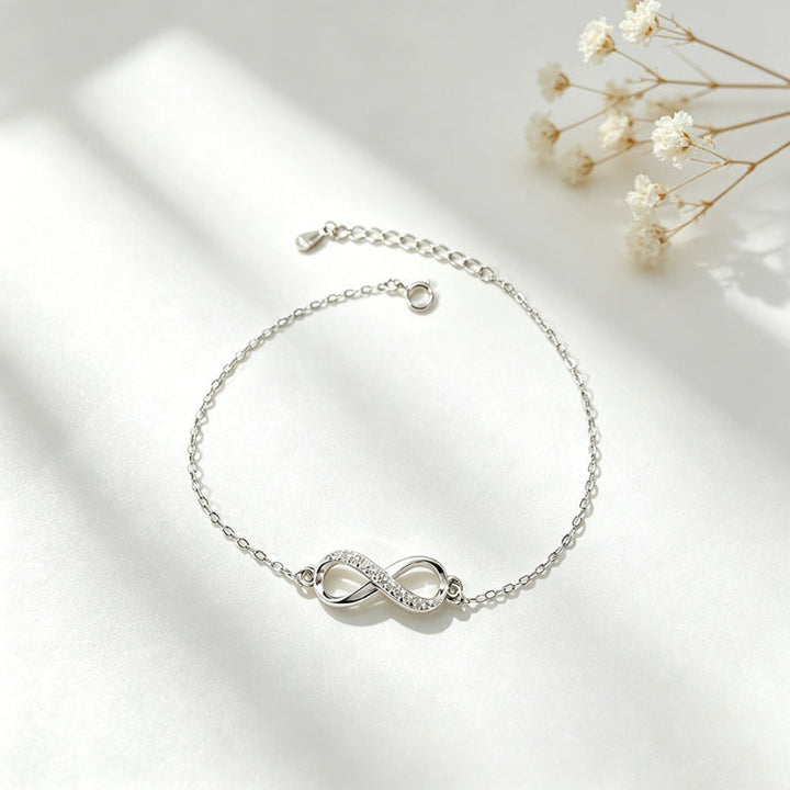 Set with Diamond Infinity Symbol Dainty Bracelet, Adjustable Forever Love Wrist Chain