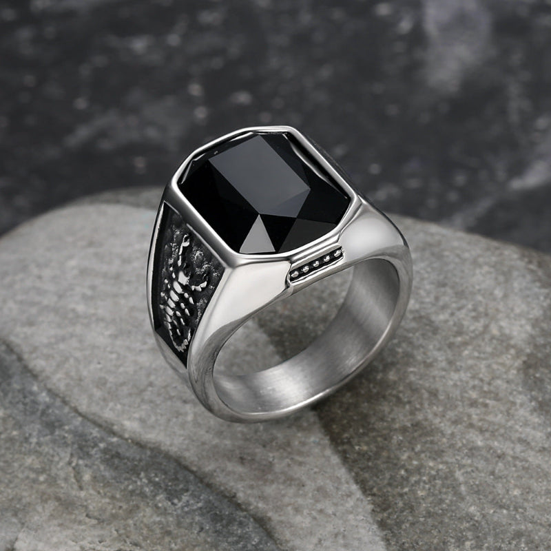Vintage Engraved Men’s Signet Ring, Large Cushion‑Cut Gemstone Statement Ring