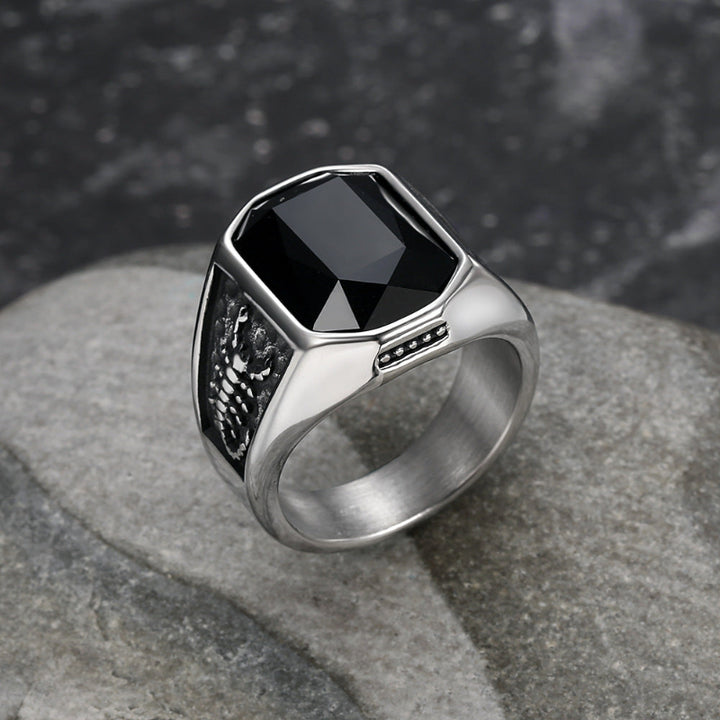 Vintage Engraved Men’s Signet Ring, Large Cushion‑Cut Gemstone Statement Ring