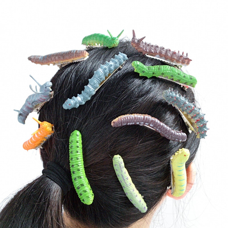 12  Pieces Realistic Caterpillar Bug Alligator Hair Clips, Funny Halloween Party Statement Hair Accessories