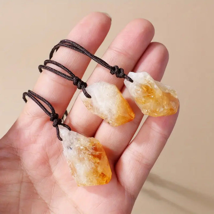 Raw Natural Crystal Point Pendant Necklace, Adjustable Braided Cord Choker For Men Women