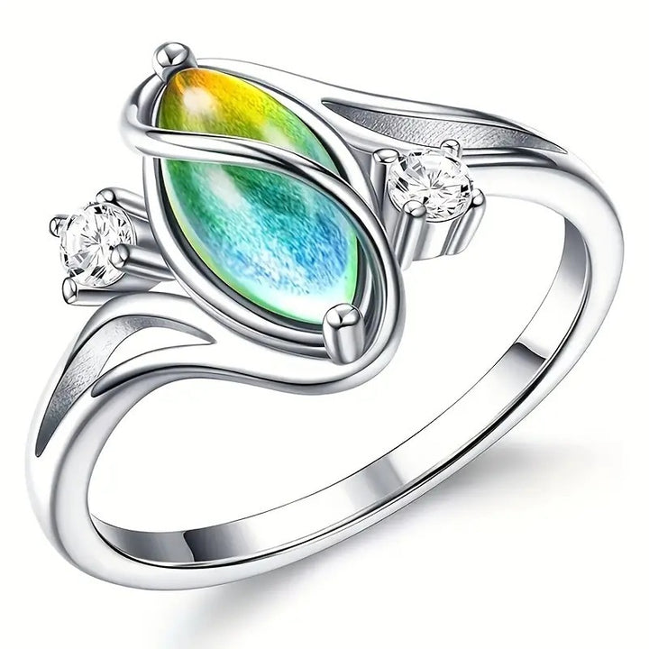 Twisted Wire Marquise Gemstone With Accent Diamond Ring, Thermochromic Ring